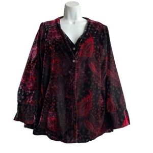 Vintage OVERDRIVE Paisley Velvet Shirt Jacket Women's Size 14W/ 16W Long Sleeve